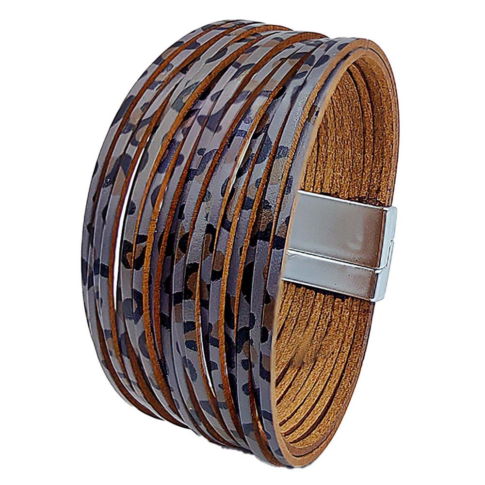Bohemiskt Läderarmband med Flera Trådar och Prägling, med Magnetlås för Herr och Dam