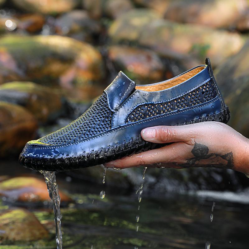 Men's Breathable Mesh Sandals: Size 50, Comfortable Soft Sole, Slip-on Leather Dad Shoes