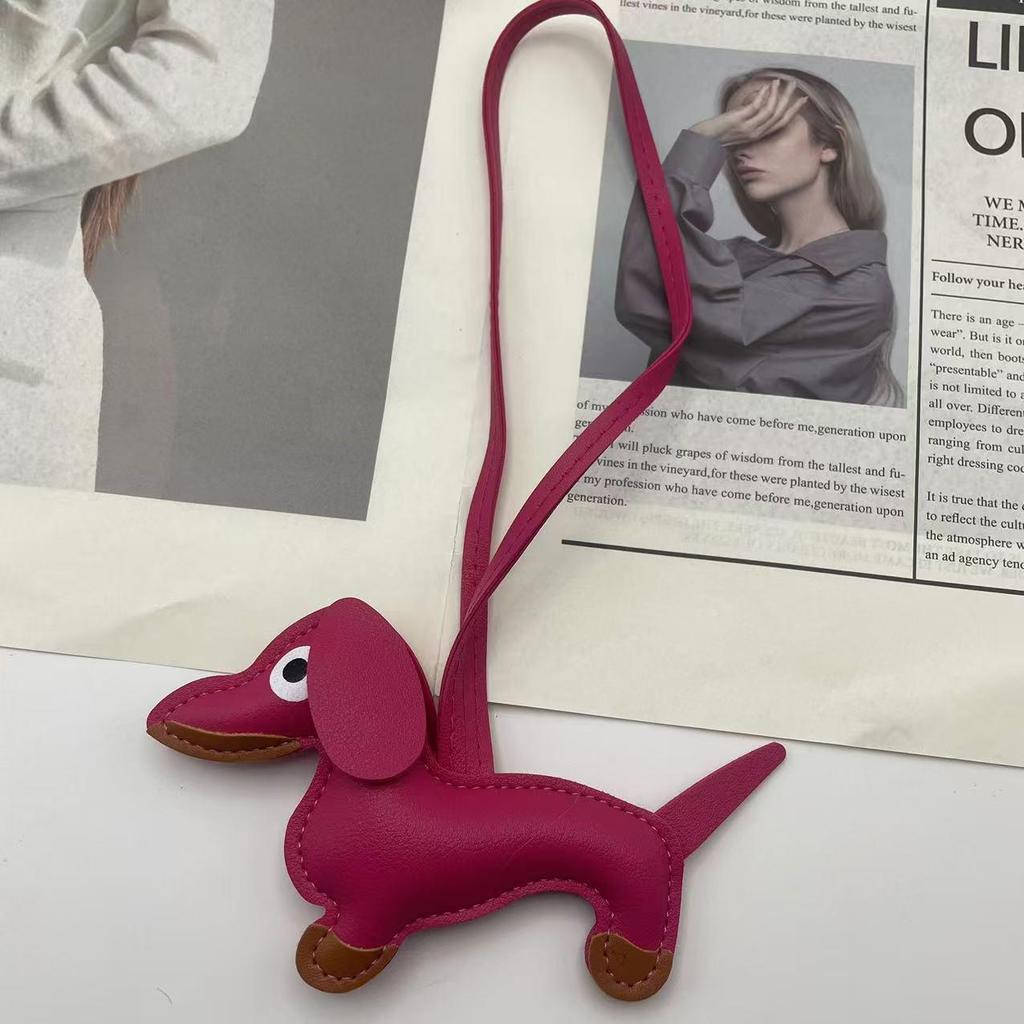 Leather Sausage Dog Charm: Cute Puppy Pendant for Women's Handbag, Trendy Keychain Accessory