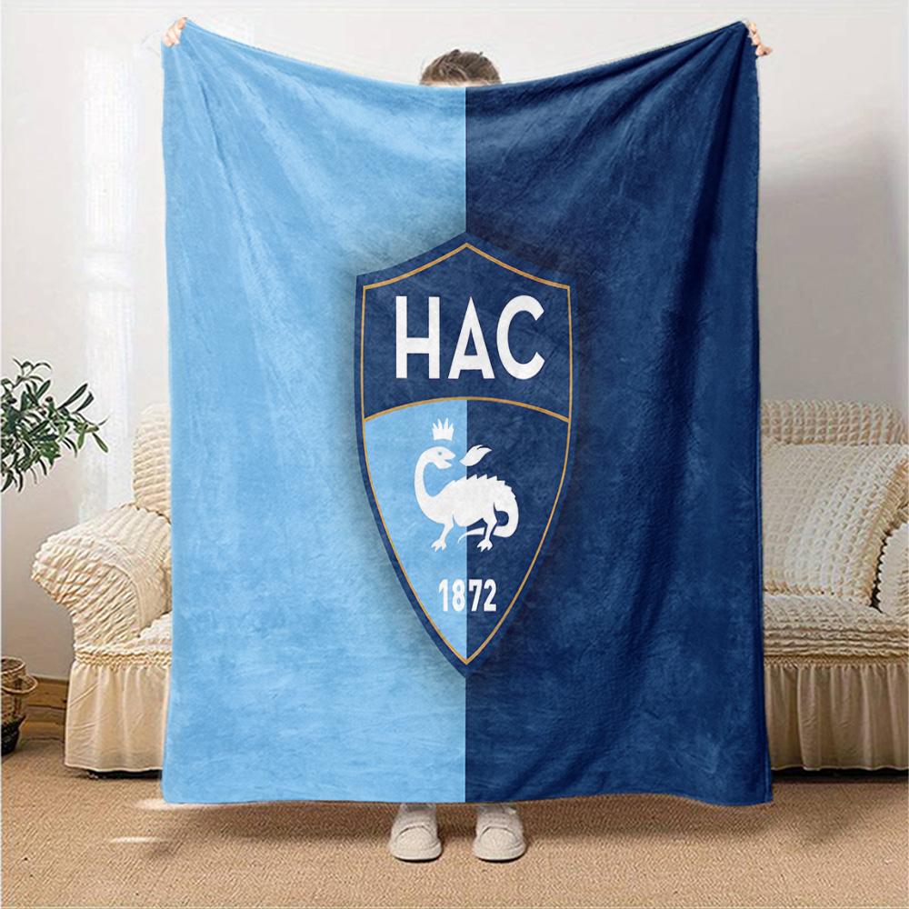 Le Havre Crest Heritage Flannel Blanket, Soft Polyester, Modern Design, All-Season for Camping, Travel, Gifts for holidays or birthdays