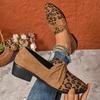 Large Size Single Shoe Women's Autumn New Item One Foot Leopard Print Loafers Color Blocked Walking Suede Flat Casual Shoes
