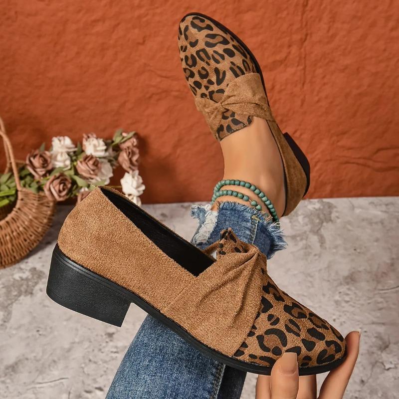 Large Size Single Shoe Women's Autumn New Item One Foot Leopard Print Loafers Color Blocked Walking Suede Flat Casual Shoes