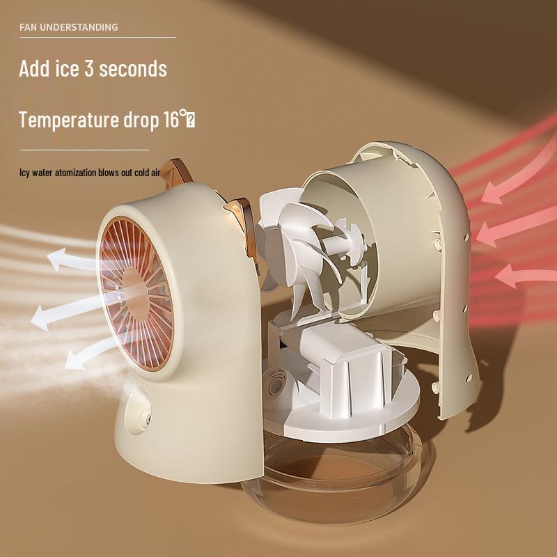 Mini Cartoon Desktop Air Cooler: USB-Powered Refrigeration & Humidifying Spray Fan
