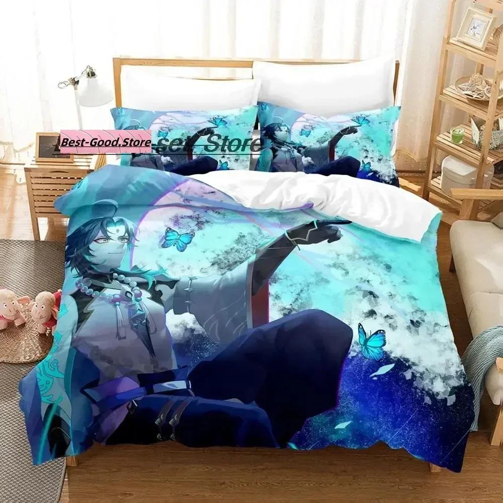 Game Genshin Impact Xiao Genshin Impact Bedding Set Duvet Cover Sheet Printed Pillowcase Full Queen King Size Comforter Bedroom