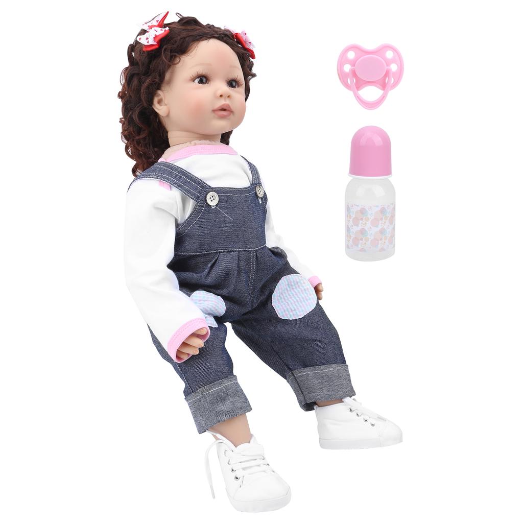 60cm Vinyl Cute Lifelike Girl Baby Doll Fashionable Soft Infant Doll with Curly Hair Toy