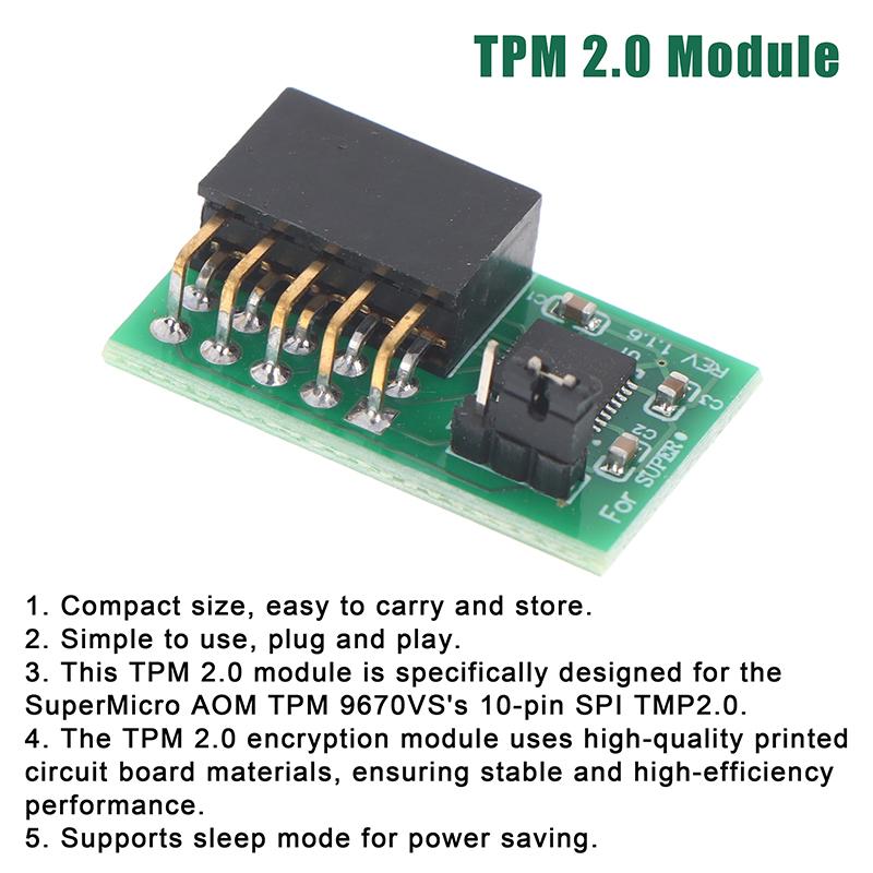 Tpm 2.0 Module Spi Interface Vertical Stable High Safety 9670 Chipset 10Pin Module For Supermicro Aom Tpm 9670V S