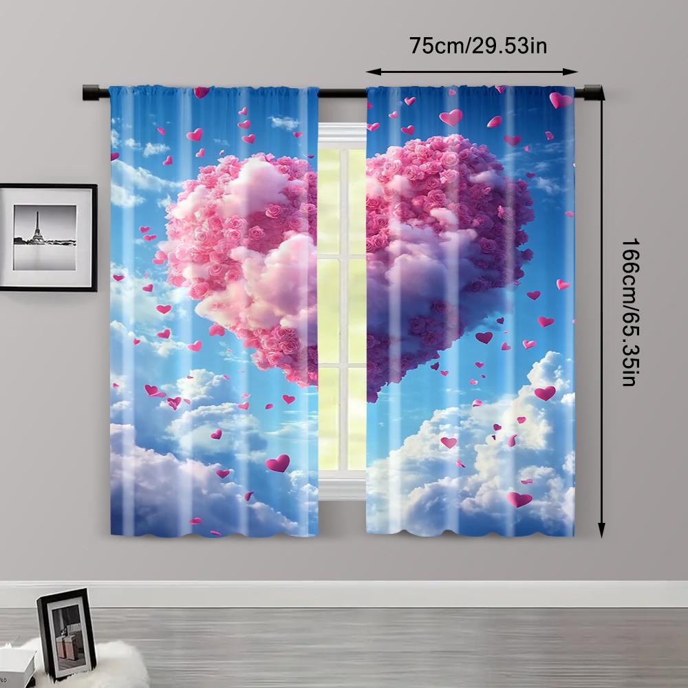 2pc, Curtain Romantic Heart-shaped Clouds Versatile Durable Polyester,Without Electricity Festive Holiday Applies to Carnival