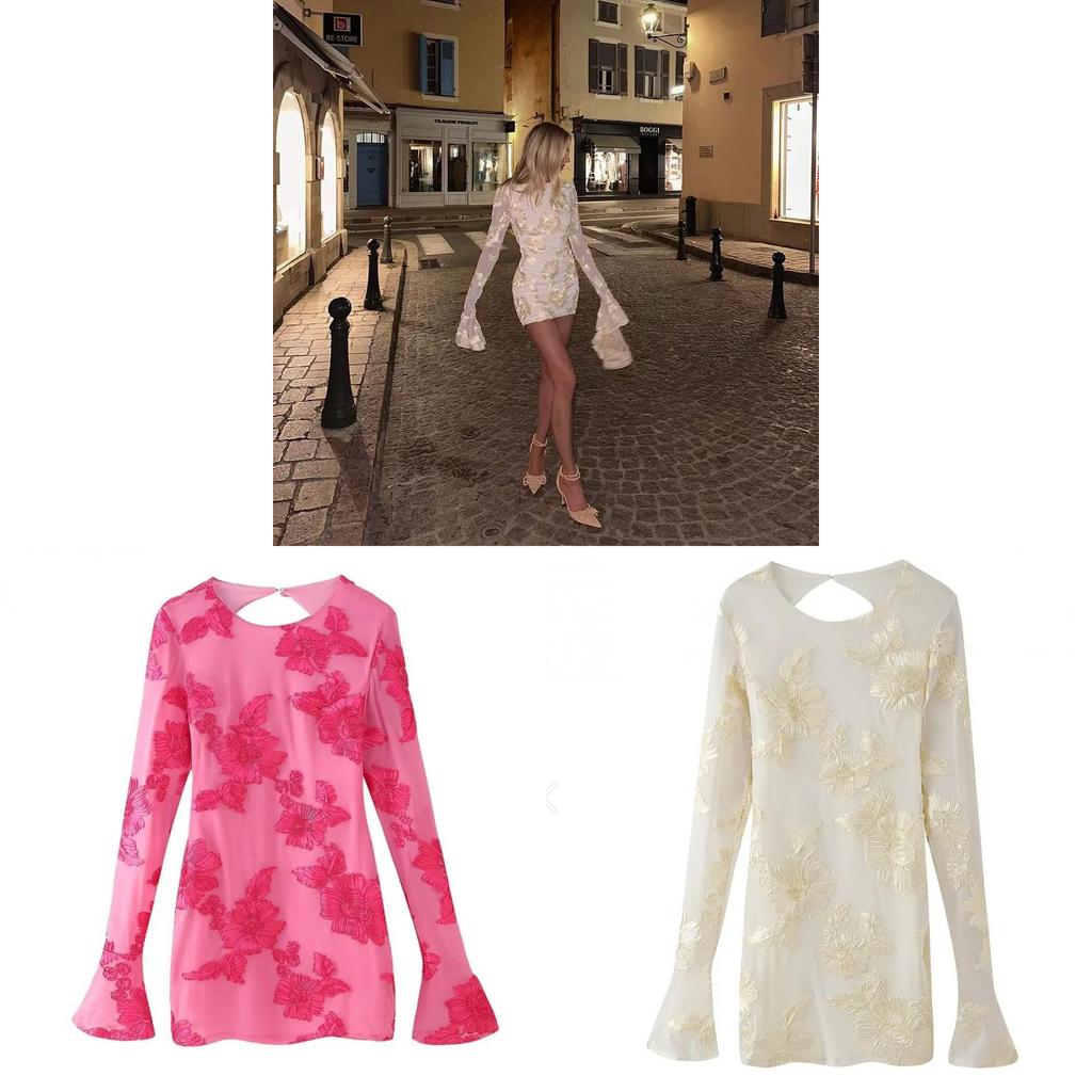 Elegante Vestido de Fiesta de Poliéster Con Flores Repujadas Fluidas Para Mujer