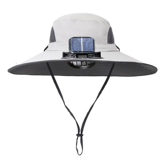 Sun Hat with Solar-Powered Dual Fans Wide-Brimmed Outdoor Fishing Hat with USB Charging Breathable Mesh Fishermen Hat