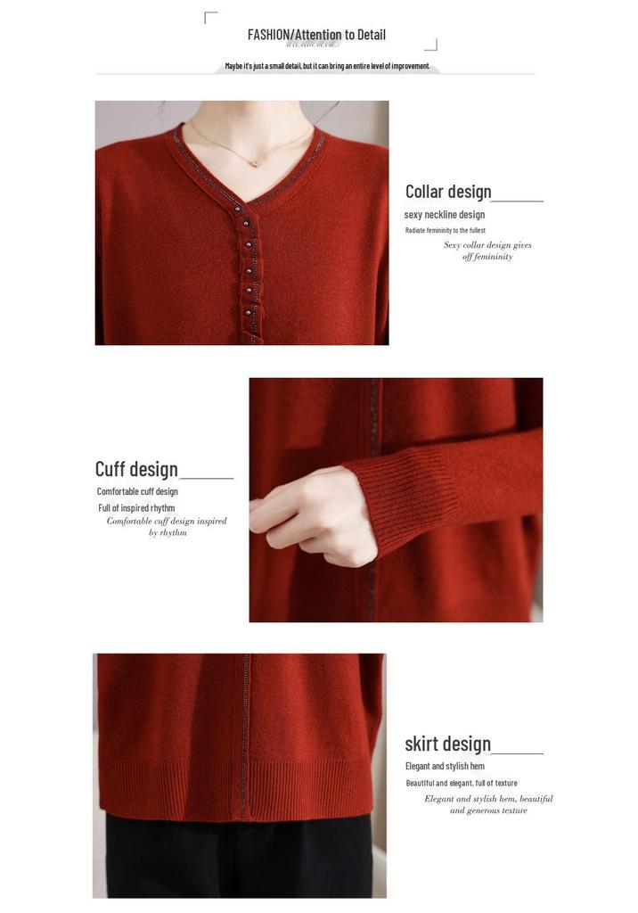 Feinstrickpullover für Mütter: Frühlings-/Herbststil, Langärmeliger Wollpullover für Frauen mittleren Alters
