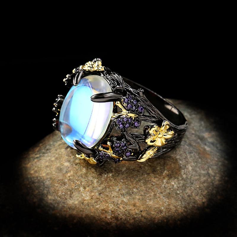 Silver Retro Exaggerated Full Zircon Antique Gift Personality Gem Ring Female Wedding Party Engagement Jewelry Anniversary
