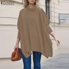 ZANZEA Women Casual Turtleneck Loose Long Sleeve Blouse