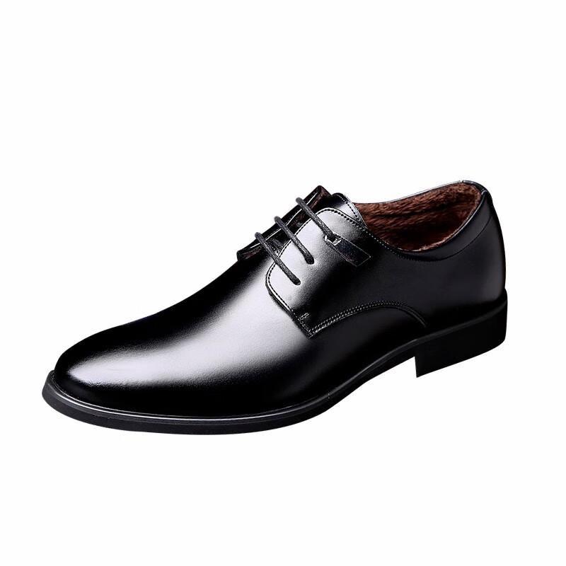Men s Black Cotton-Lined Pointed-Toe Formal Work Leather Shoes 40