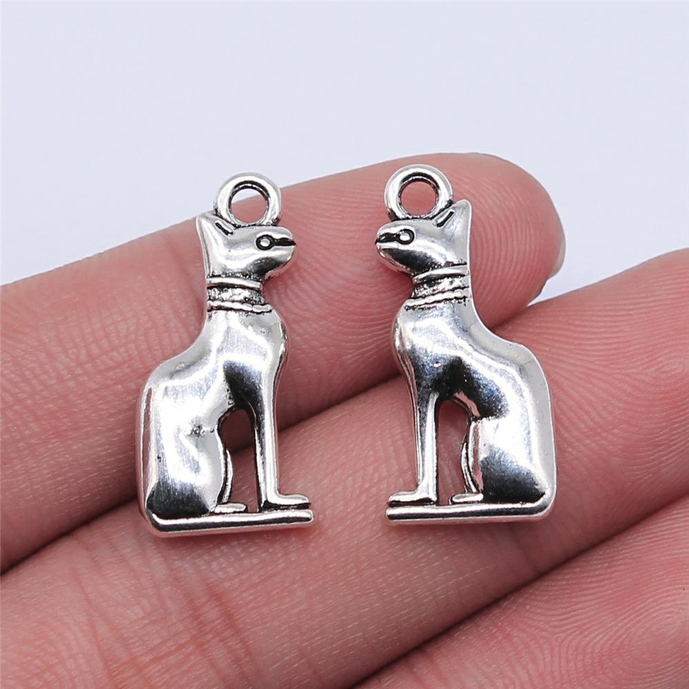 10pcs Charms Cat Antique Silver Color Cute Cat Pendant Charms Kawaii Cat Charms For Jewelry Making