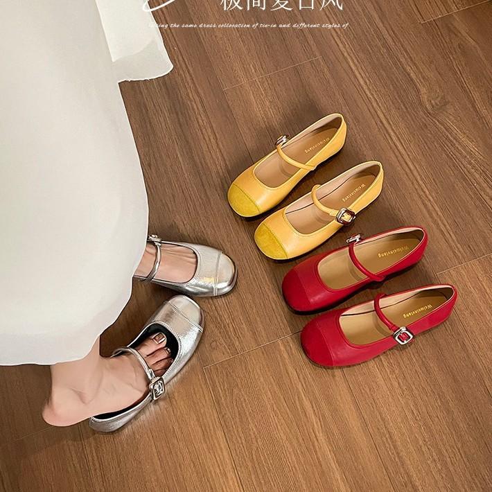 Sheepskin version 2025 autumn French Mary Jane shoes women's headbuckle strap flat ballet shoes women's single shoes