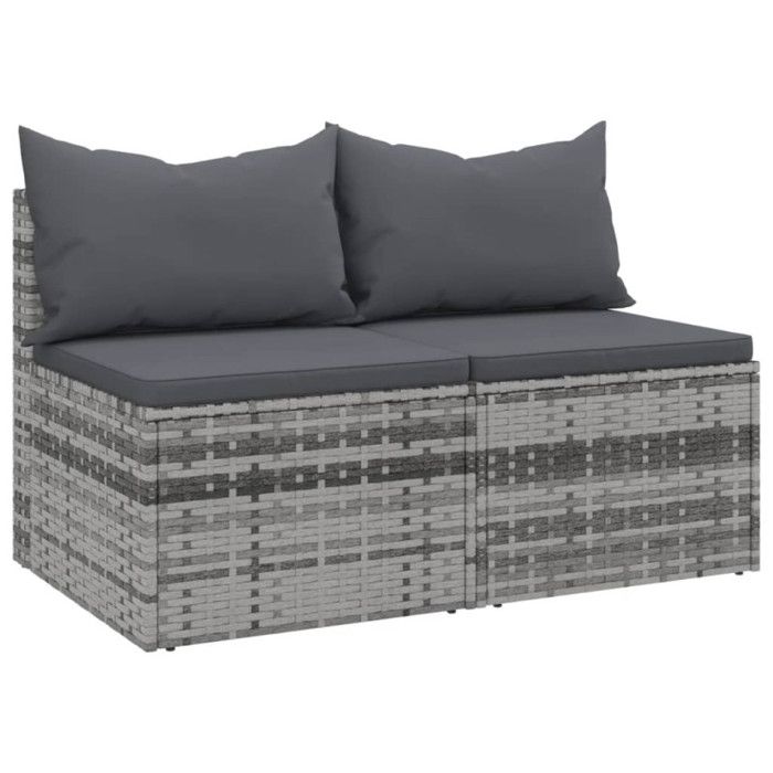 VidaXL Canapés centraux de jardin et coussins 2pcs Gris Résine tressée 362333