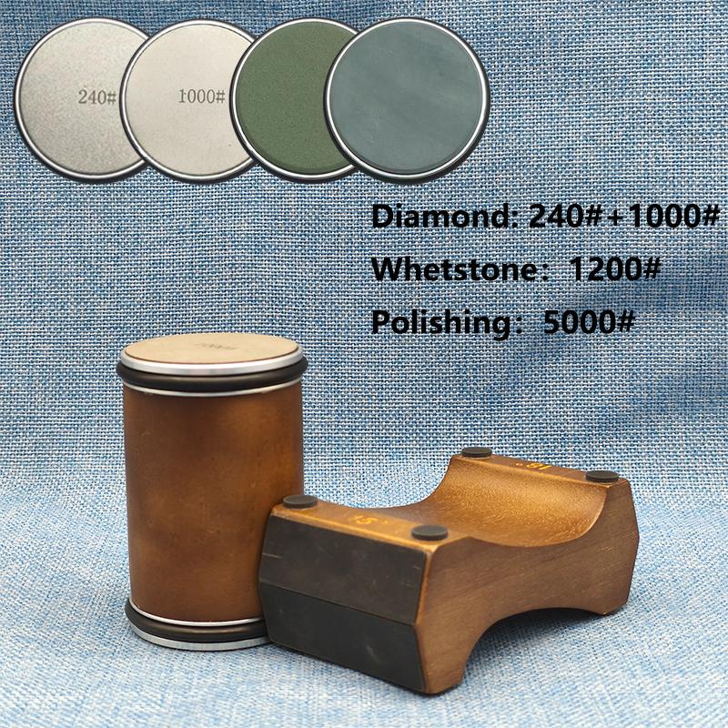 Wooden Magnetic Base Knife Sharpener, 4-Sided, Manual, Medium Grit, No Electricity Needed, for Kitchen Use