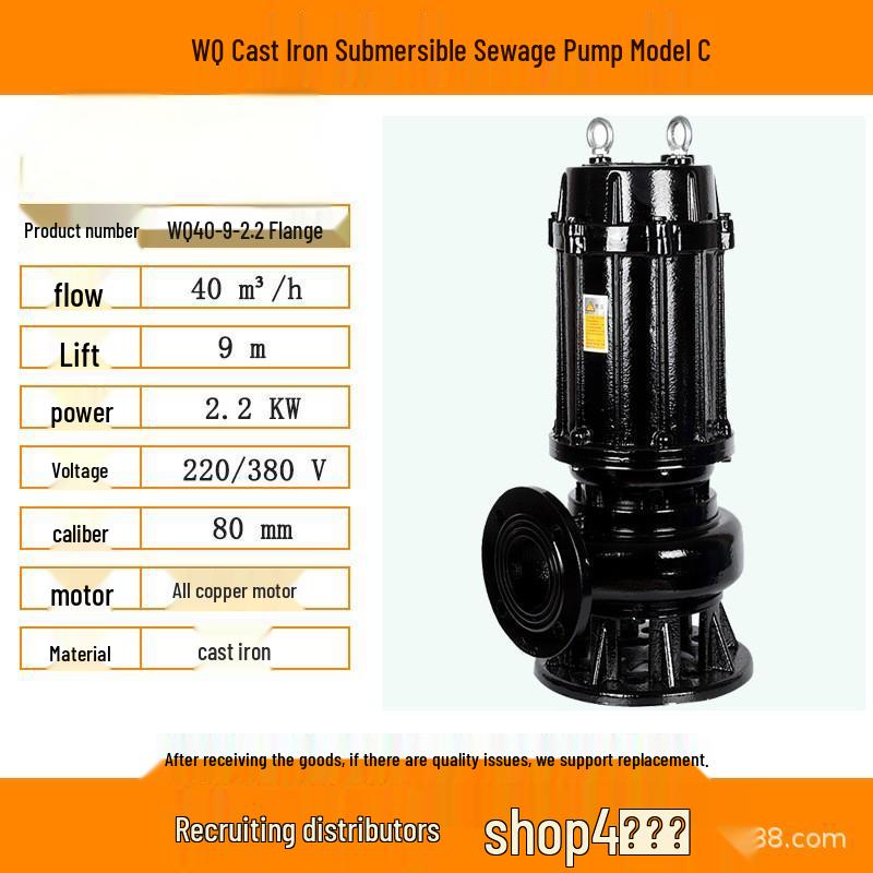 Basement WQ Cast Iron Submersible Sewage and Sludge Pump - Industrial High Head Water Pump