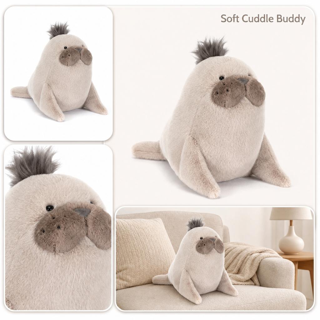 Plush Seal Stuffed Animal Soft Toy 20cm Height Cuddly Plushie Sea Mammal Plush Doll for Kids and Collectors