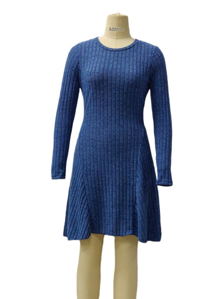 2026 Bohemian Irregular Ribbed Solid Color Dress for Women, Autumn/Winter Collection