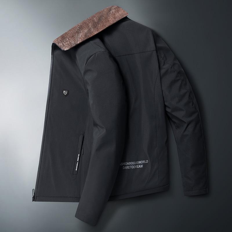 Casaco de inverno masculino acolchoado em algodão e veludo, quente, para meia-idade e idosos - ajuste solto, tamanho médio a longo.