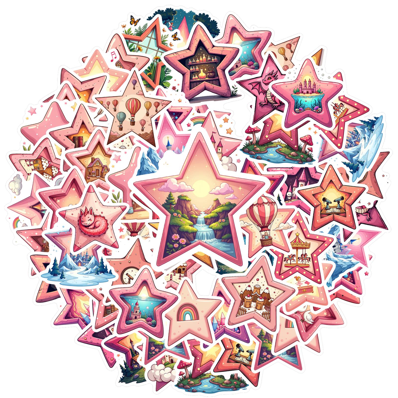 

35-70pcs Pink Stars Stickers Ink Fresh Graffiti Stickers Suitable For Luggage Phone Cases Laptops Waterproof Cartoon Decals