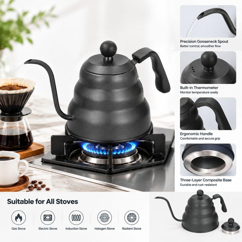 PTFE Coated Coffee Kettle 3-Layer Composite Base Pour Over Kettle Pour Over Coffee