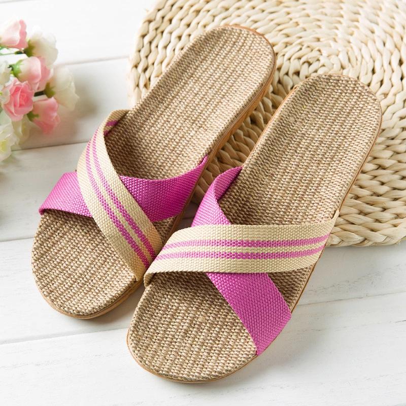 Summer linen slippers women's home couple home indoor non-slip soft bottom household cotton and linen cool slippers men