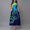 Oversized Women Sleeveless Round Neck Dress Elegant Mixed Floral Print Flowy Mid Length Dress