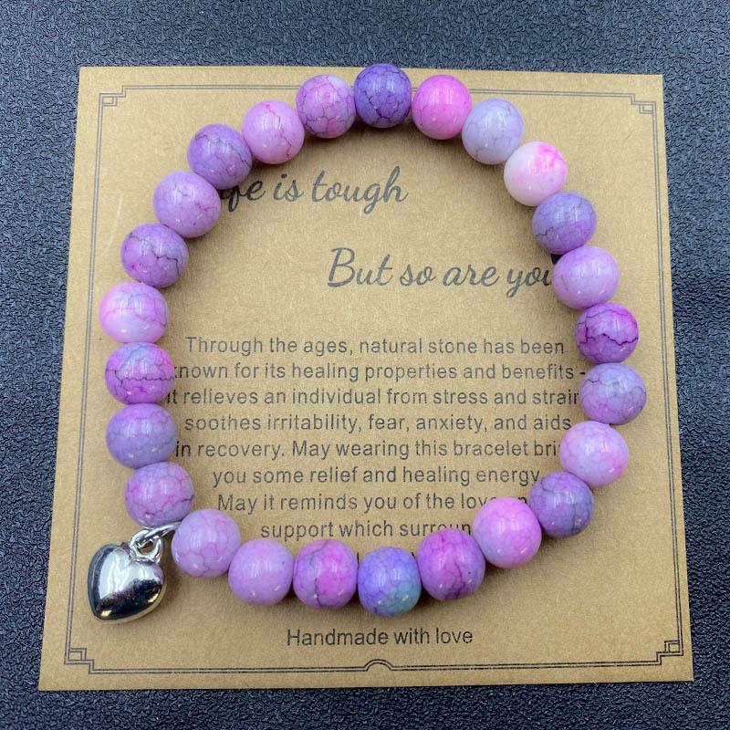 8mm Pink Zebra Stone Bead Bracelet with Gift Card: Perfect Holiday Friendship & Love Gift for Men & Women