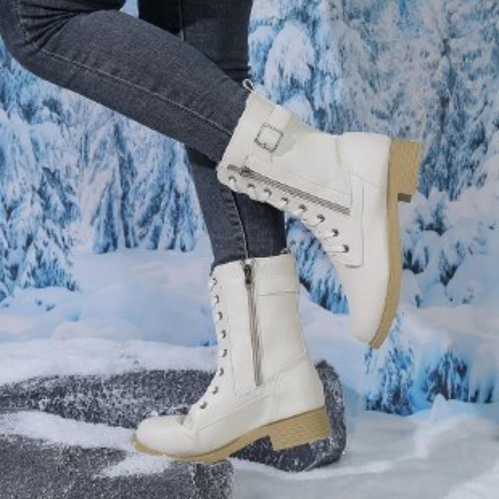 Women Ankle Boots Flat Low Heel Belt Buckle Short Large Size Fall Winter