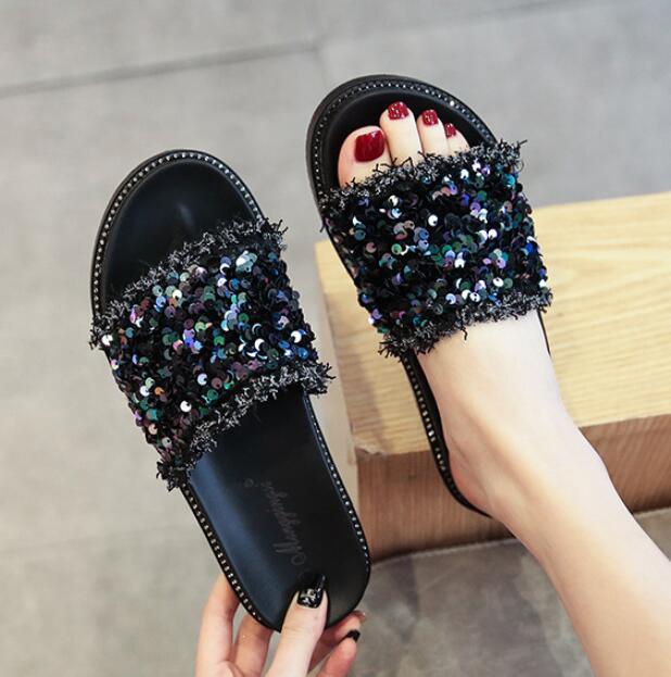 Fashion Big Size 34-43 Women Flat Heels Sandals Comfy Slip On Slides Woman Slippers Outside Rubber Flip Flops Femme Shoes Clogs Summer