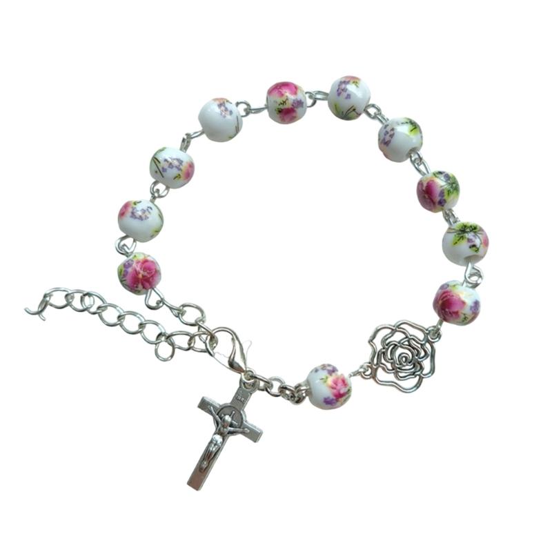 Handmade Round Beads Bracelets Catholic Rosarys Beads Crosses Religious Pendants Bracelets Catholic Jewelry Gift