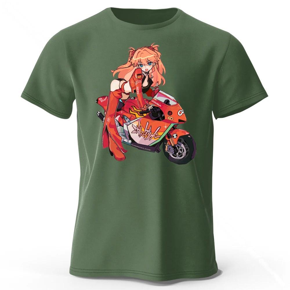 Fashionable New Motorcycle Girl Printed Cotton Short Sleeved Summer Mens Soft and Comfortable Oversized Loose Short Sleeved Top