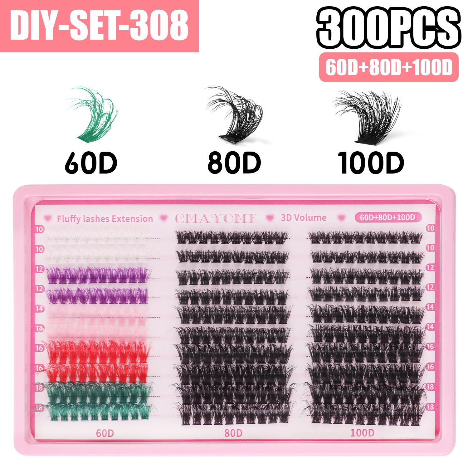 

Цветные накладные ресницы 10-18 мм Одиночные пучки 60D + 80D + 100D Многоволосковые Набор с клеем для ресниц