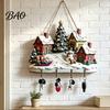 Christmas Gift for Home Winter Village Wooden Wall Hanging, Snow House Snowman Plaque, 4 Hook Lightweight Ornament Mount Key Holder, Holiday