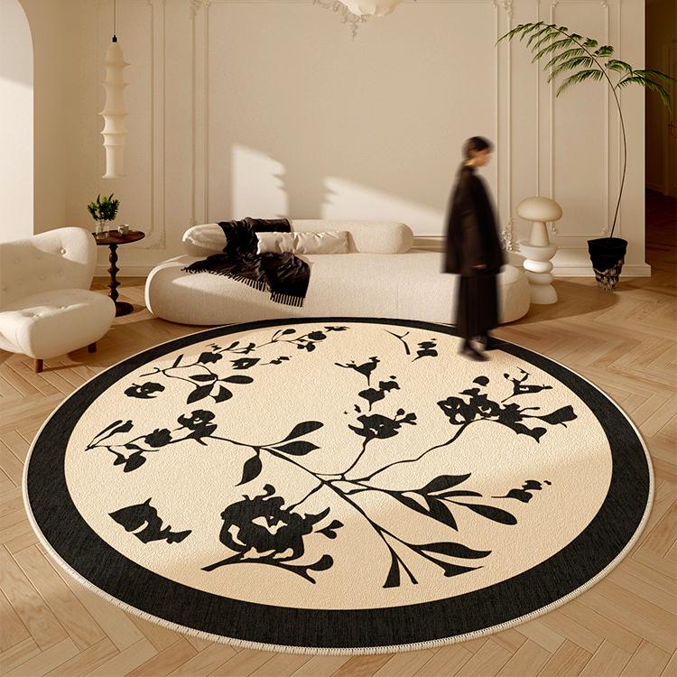 Cream Color Living Room Decoration Round Rug Thickened Cloakroom Anti-slip Mat French Style Rugs for Bedroom Home Plush Carpet