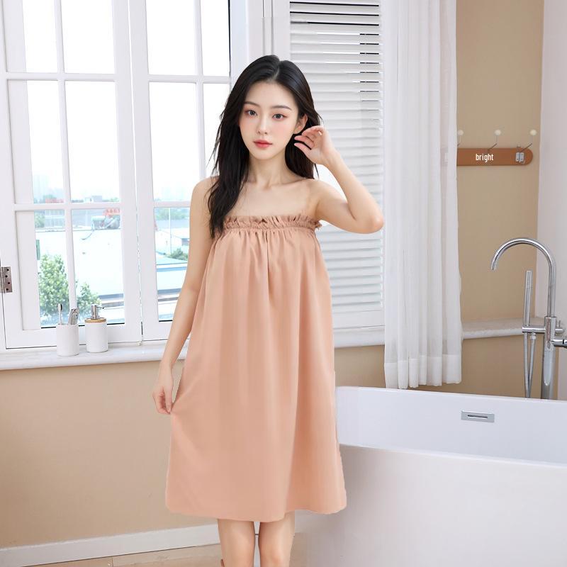 Summer Strapless Quick-Dry Bathrobe for Women - Lightweight, Absorbent Water-Washed Cotton for Home or Salon Use