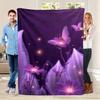 Purple Butterfly Blanket Magical Glowing Flowers And Butterflies Soft Fleece Throw Cozy Home Decor Gift For Fantasy And Nature