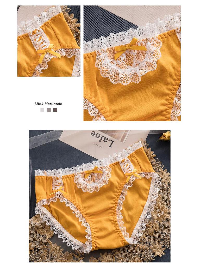 Women's Cute Bowknot Lace Mid-Waist Cotton Panties