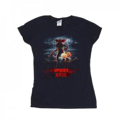 Camiseta de Algodão Netflix Feminina/Senhora Stranger Things Abóbora de Ponta Cabeça