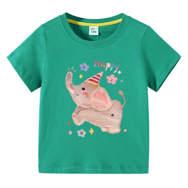 Girls TShirt Cute Elephant Print Short Sleeve Tee 100 Cotton Soft Breathable Summer Tops for Kids Children