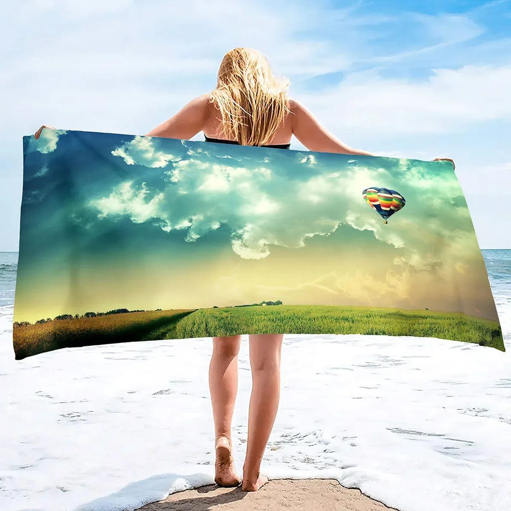 Colorful Hot Air Balloon Print Soft Beach Towels,Microfiber Lightweight Thin Beach Towels,Compact Sand Free Swim Pool Blanket