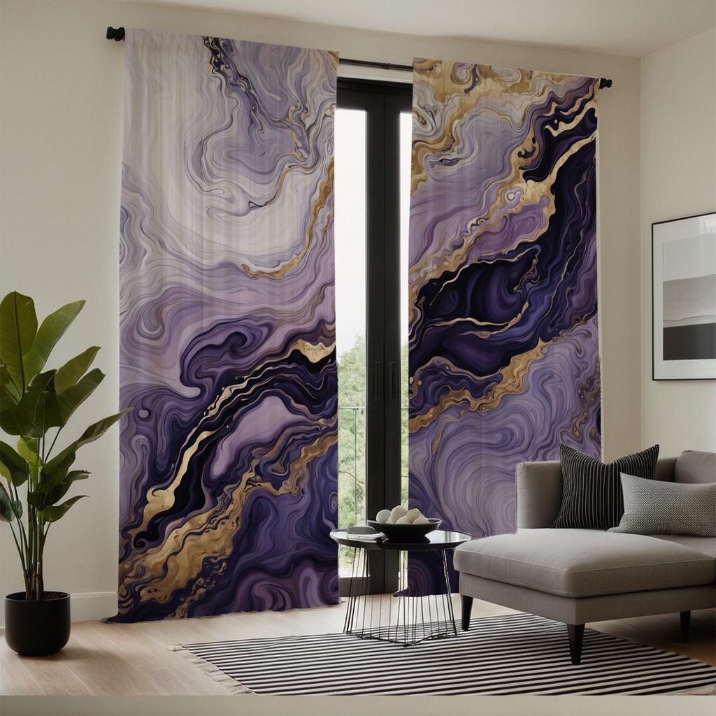 2pc Purple and gold wave pattern curtains   polyester fabric   machine washable   suitable for bedroom living room decoration