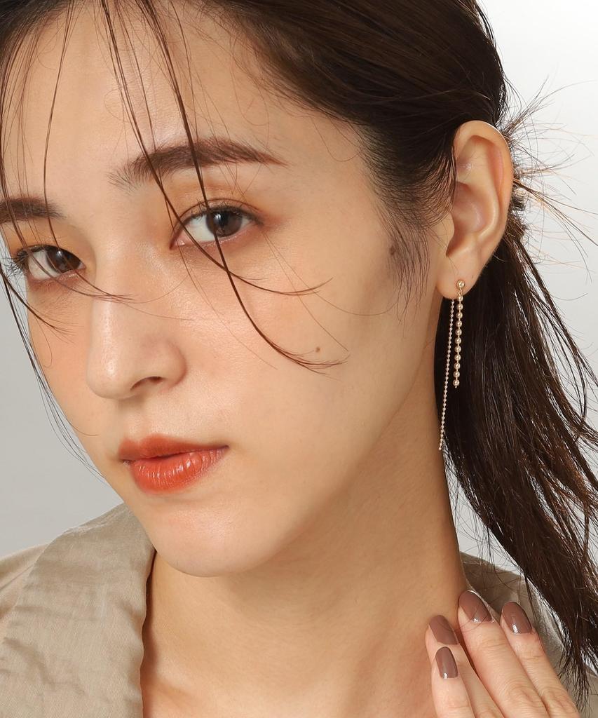 Earrings K10 Ball Chain Front and Back Stud Earrings 40576542 Yellow Gold 00 [Kokoshnik] Women's (100)