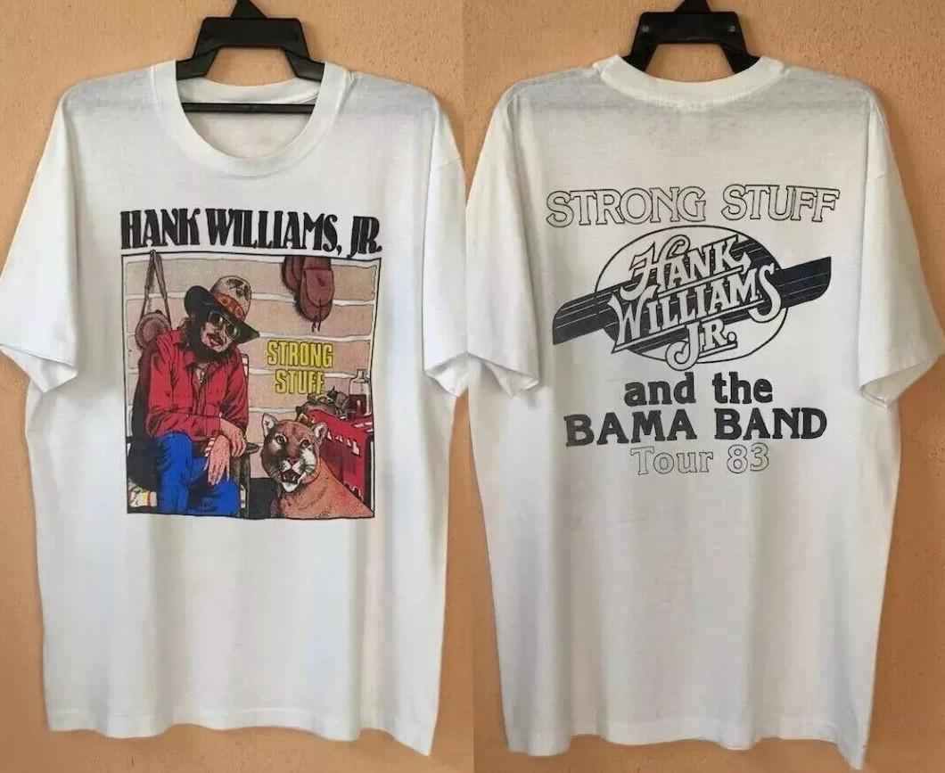 Hank 1983 Williams Jr Bama Band Tour Strong Stuff T-shirt size S-5XL XXL