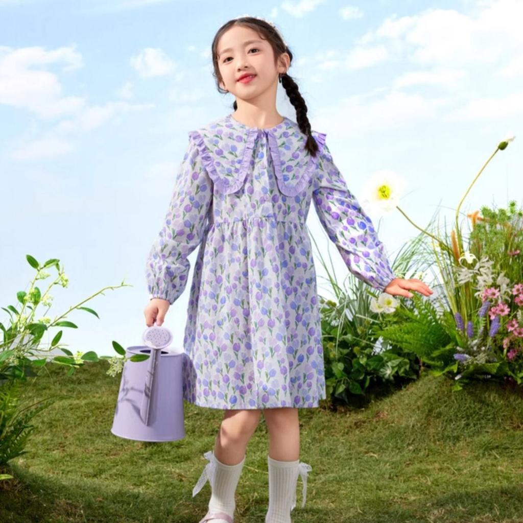 Fashionable Floral Dress for Girls, Spring Children's Doll Collar Princess Dress