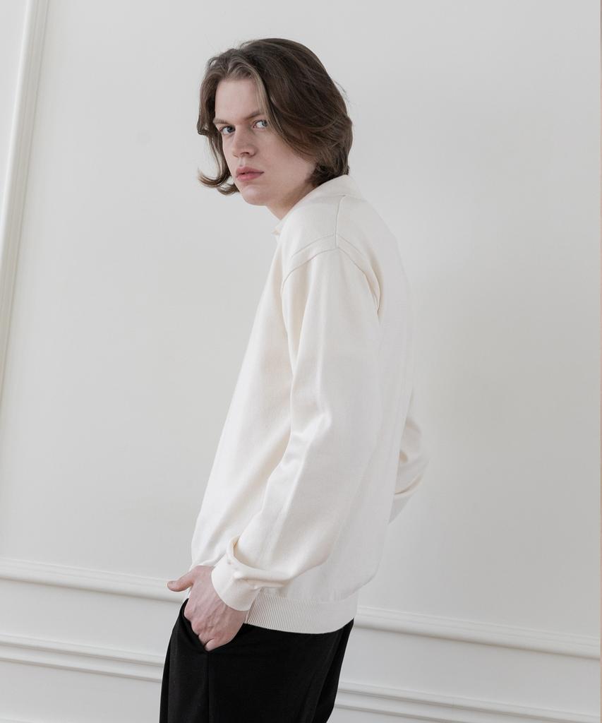 SELITIO Men'S Basic Soft Collar Knit Ivory