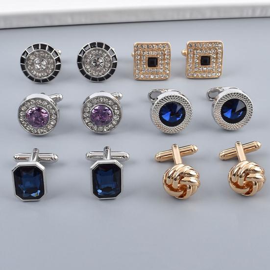 1 Pair Cufflinks Polished Smooth Surface Rhinestones Inlaid Round Shape Men Suit Shirt Cufflinks Shirt Button Replacement