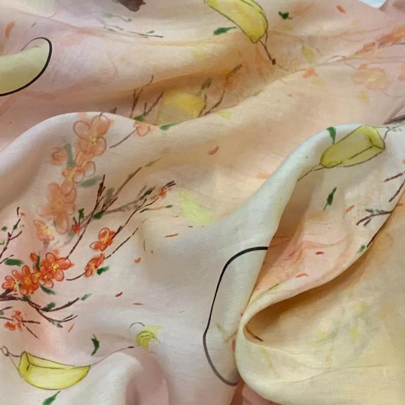 1/3/5M Soft Thin Flowing Pure Ramie Fabric Chinese Style Flower Pattern Ramie Fabric For Diy Sewing Summer Gown Cheongsam Dress